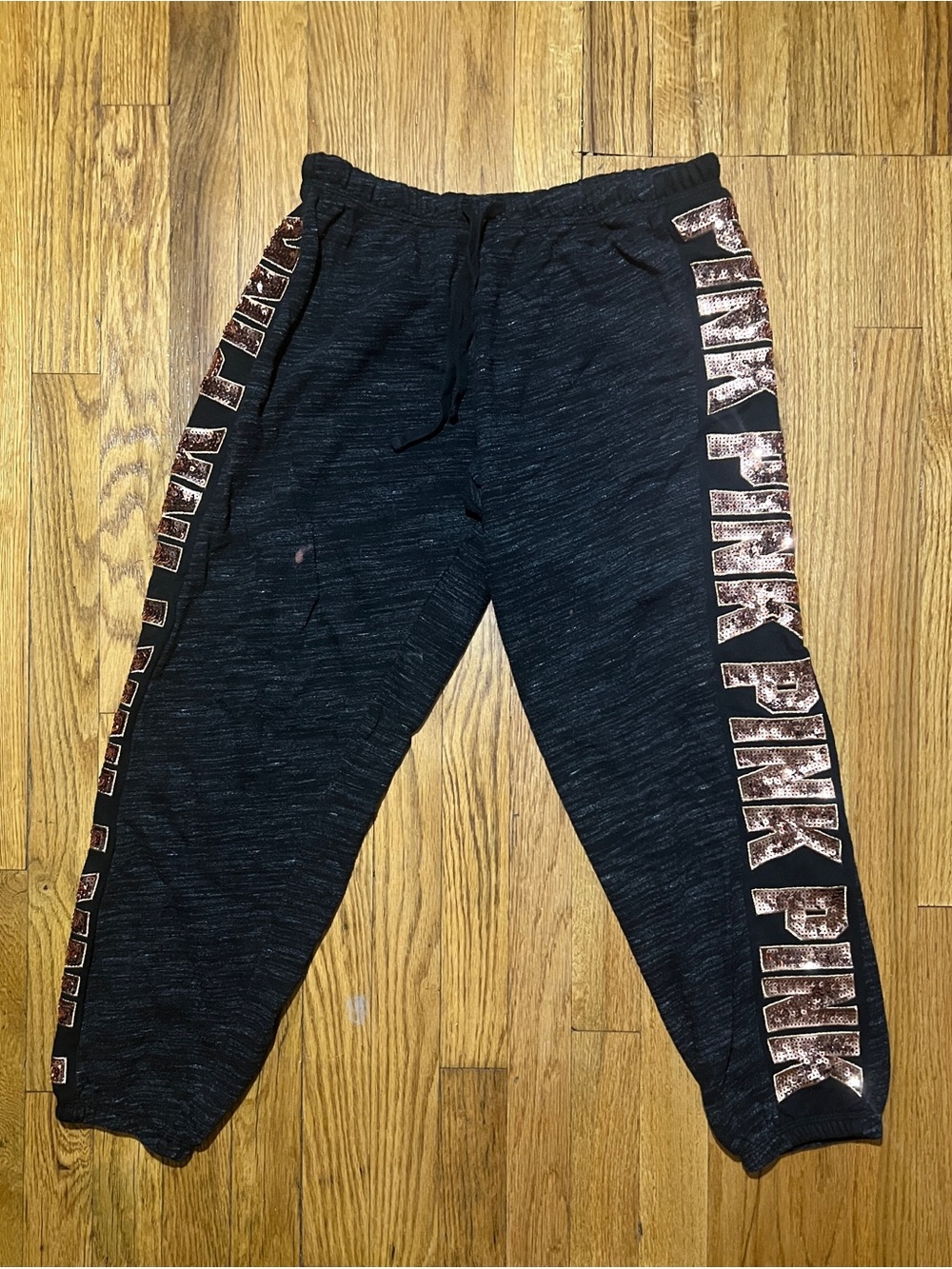 HTF VS PINK Women's Heathered Jogger Sweatpants Bling Rose Gold Logo M